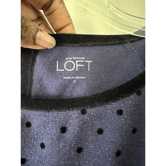 Ann Taylor Loft Black Blue Polka Dot Print Flutter Cap Sleeve Women's Size S - Picture 4 of 8